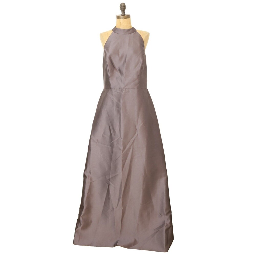 Alfred Sung Sateen Twill Halter Neckline Dress 16 Gown Satin Caviar Gray NWT B72 - Picture 3 of 7